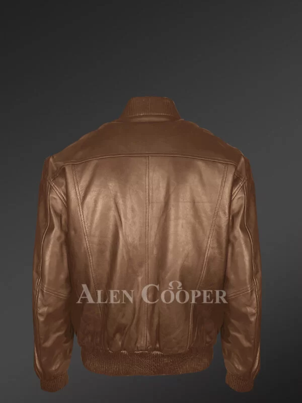 Stylish Bomber Brown Real Leather Jacket for Men - Image 3