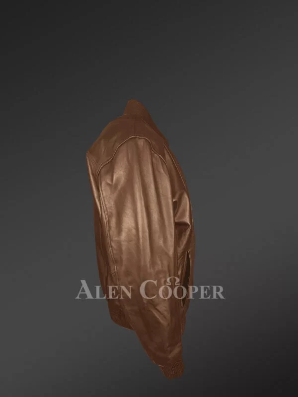 Stylish Bomber Brown Real Leather Jacket for Men - Image 2