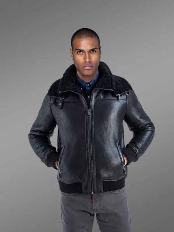 Stylish Shearling Jackets for Men in Alluring Black and Bomber Style - Image 3