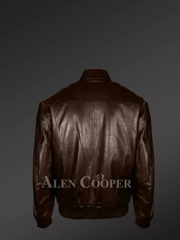 Stylish Semi-Bomber Coffee Color Real Leather Jacket for Men - Image 4