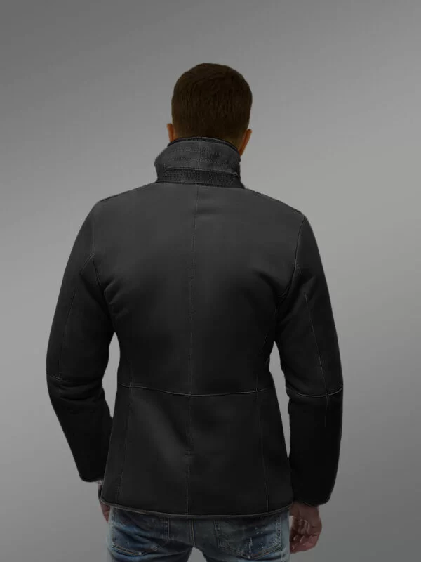 Suede Finish Blazer Style Black Premium Shearling Jacket - Image 3