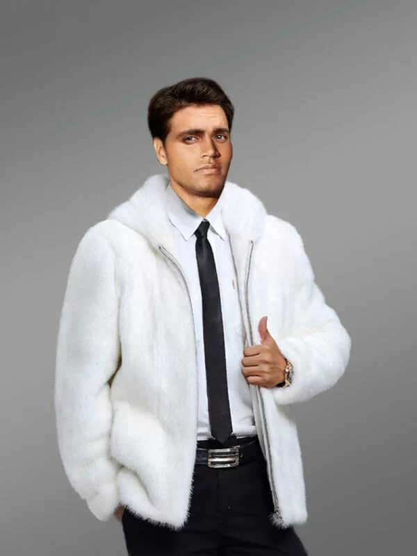 White Full Skin Mink Fur Jacket for Men