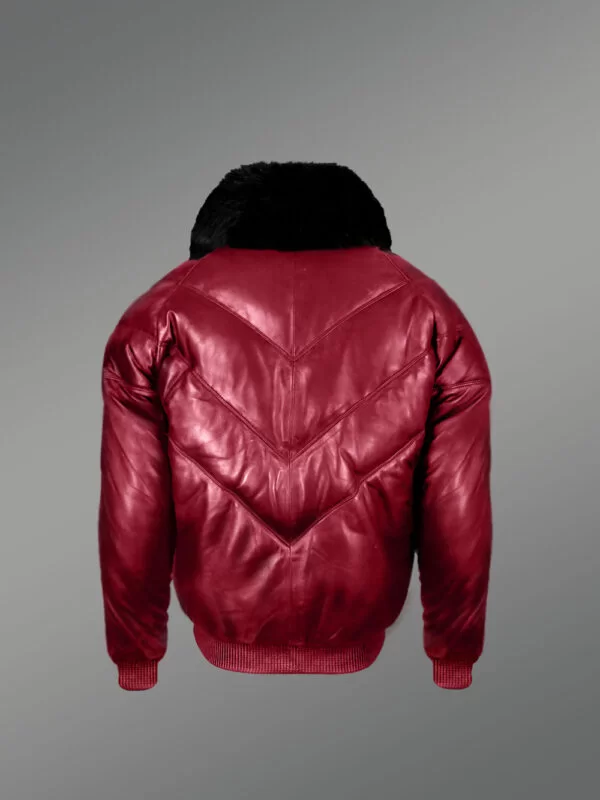 Men’s Trendy And Traditional Real Warm Real Leather V Bomber Jacket With Black Fur Collar - Image 3