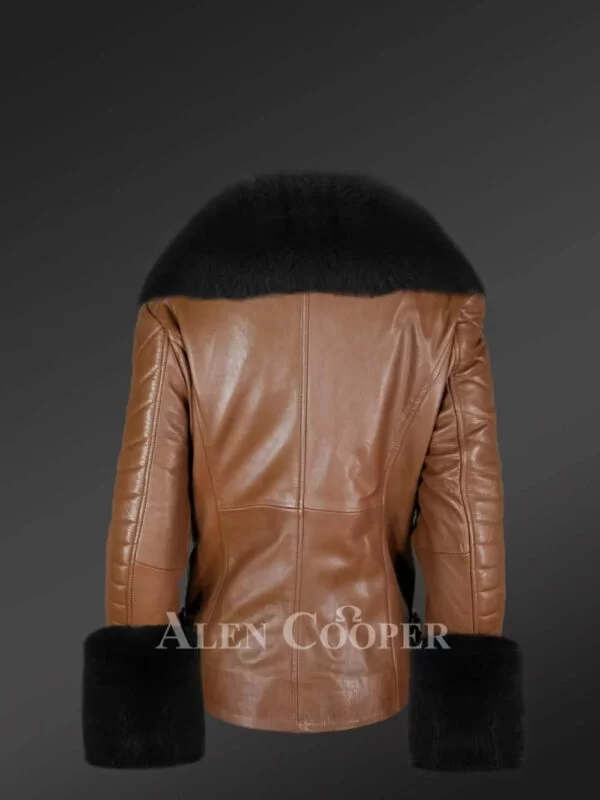 Appealing Leather Jacket with Removable Fur Collar and Hand Cuffs - Image 3