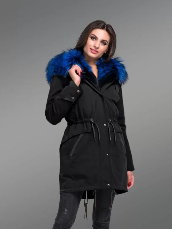 Craze For Ladies’ Arctic Fox Fur Hybrid Black Parka Convertibles with Rabbit Liner - Image 2