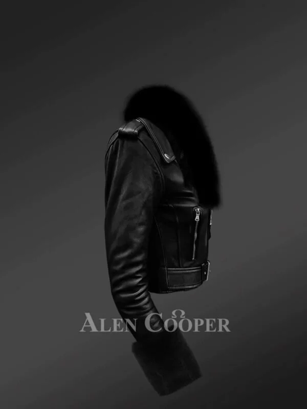 Authentic Leather Jackets in Black with Removable Fur Collar and Handcuffs - Image 3