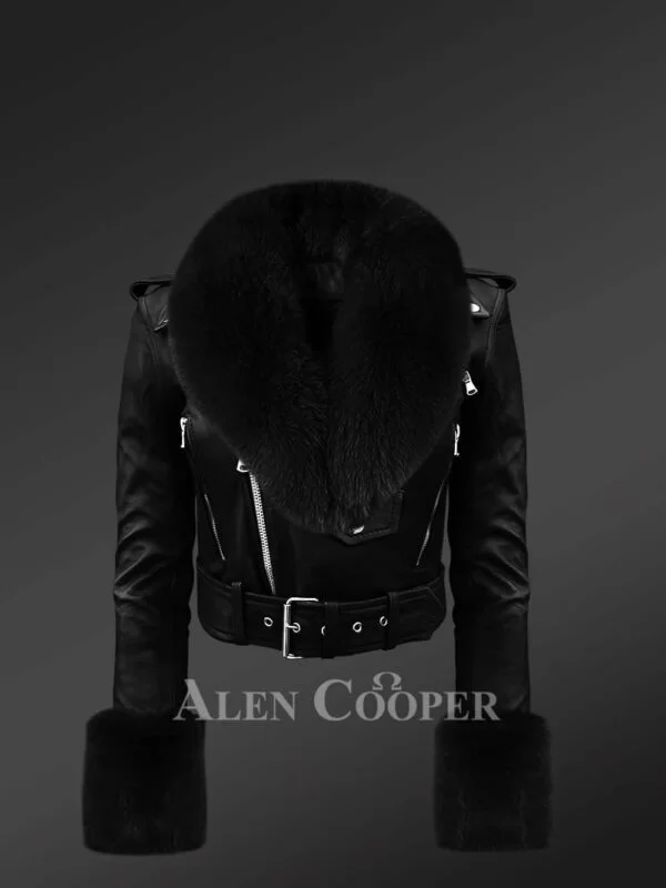 Authentic Leather Jackets in Black with Removable Fur Collar and Handcuffs - Image 2