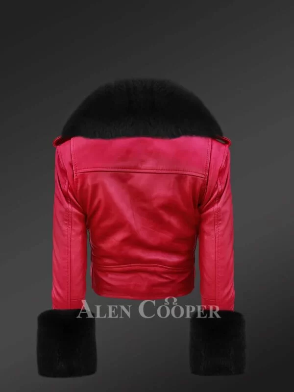 Authentic Leather Jackets in Burgundy with Removable Fur Collar and Handcuffs for Women - Image 4