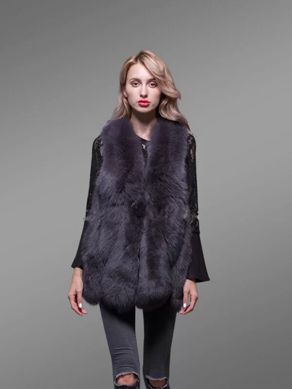 Black A-line fur vest for women - Image 6