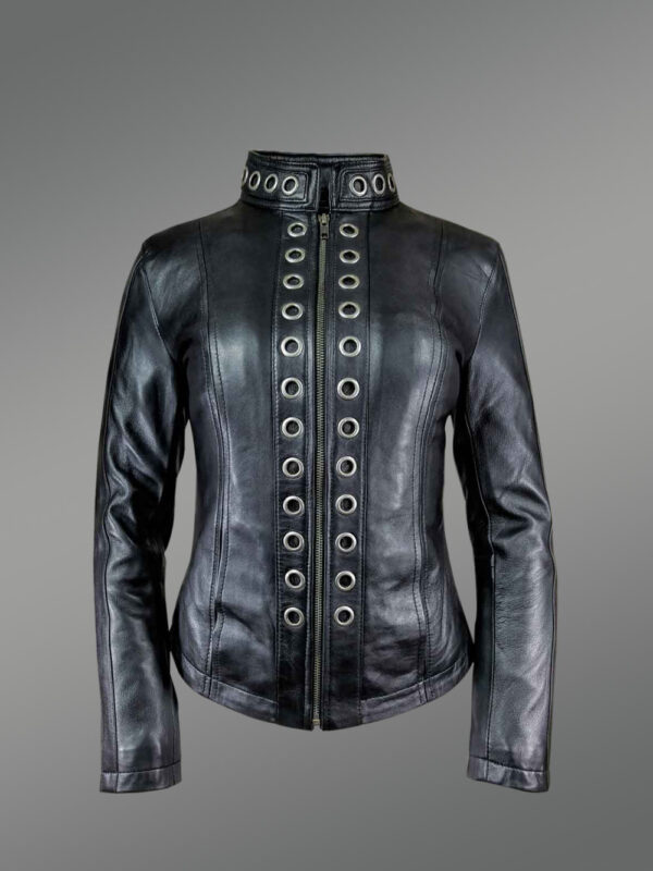 Black Brass Ring Jacket For Women - Image 2