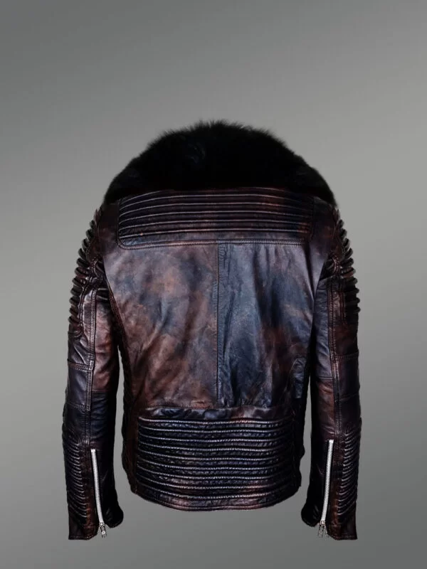 Chic And Stylish Men’s Leather Jackets in Coffee with Pure Fox Fur Collar - Image 4