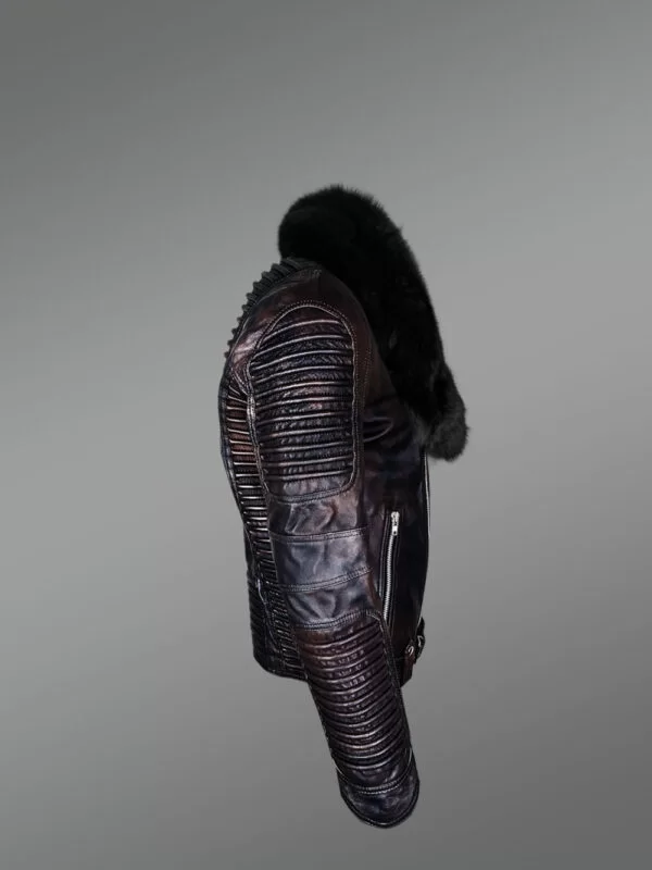 Chic And Stylish Men’s Leather Jackets in Coffee with Pure Fox Fur Collar - Image 3