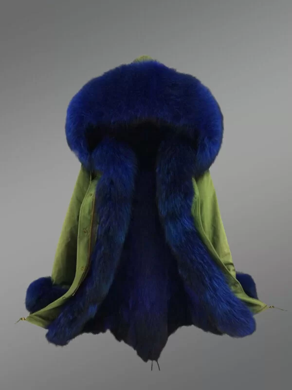 Elegant Fox Fur Parka with Detachable Fox Fur Hood in Olive