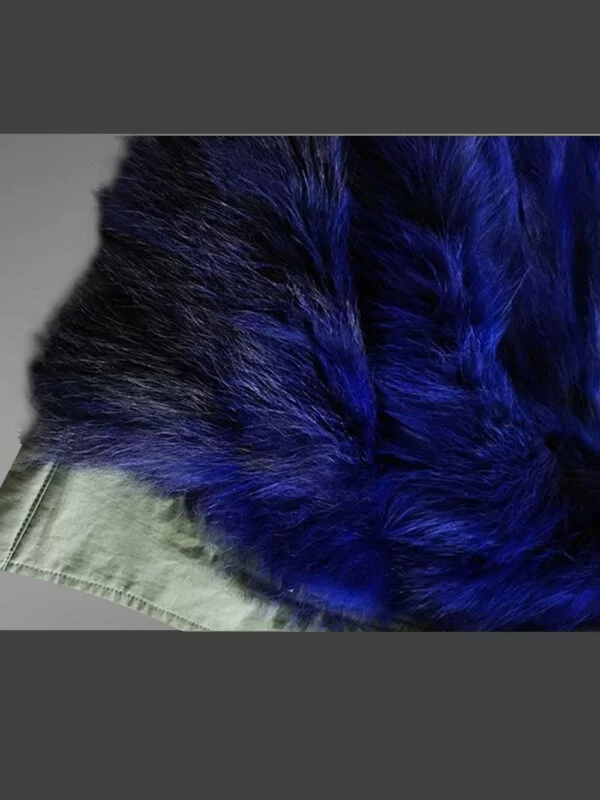 Elegant Fox Fur Parka with Detachable Fox Fur Hood in Olive - Image 4