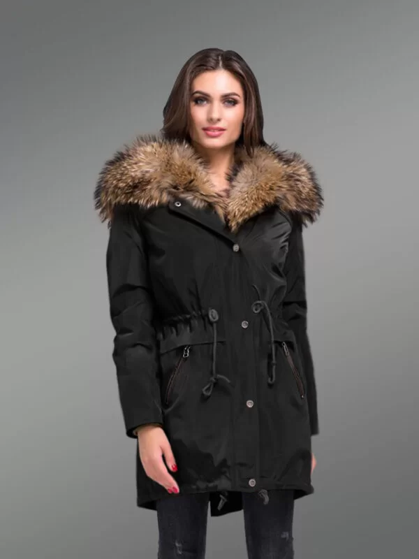 Women’s Striking Fashion Statements with Finn Raccoon Fur Hybrid Black Parka Convertibles with Rabbit Liner - Image 2
