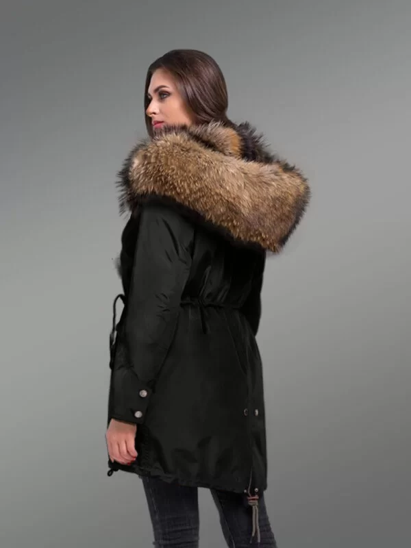 Women’s Striking Fashion Statements with Finn Raccoon Fur Hybrid Black Parka Convertibles with Rabbit Liner - Image 4