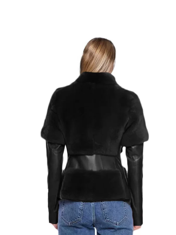 Black Leather & Mink Fur Jacket - Image 2