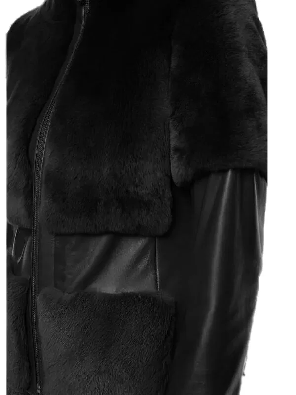 Black Leather & Mink Fur Jacket - Image 3