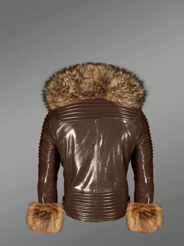 Genuine Leather Jacket for Men with Raccoon Fur Collar and Handcuffs - Image 5