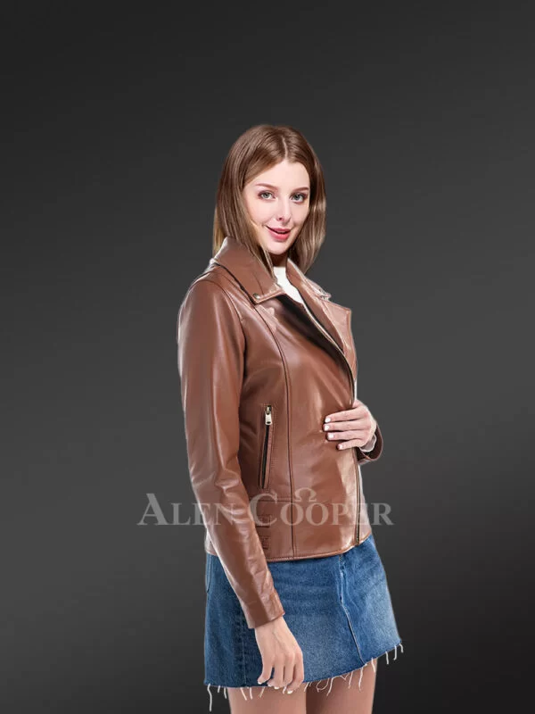 Genuine Leather Jackets in Coffee for Tasteful Women - Image 2