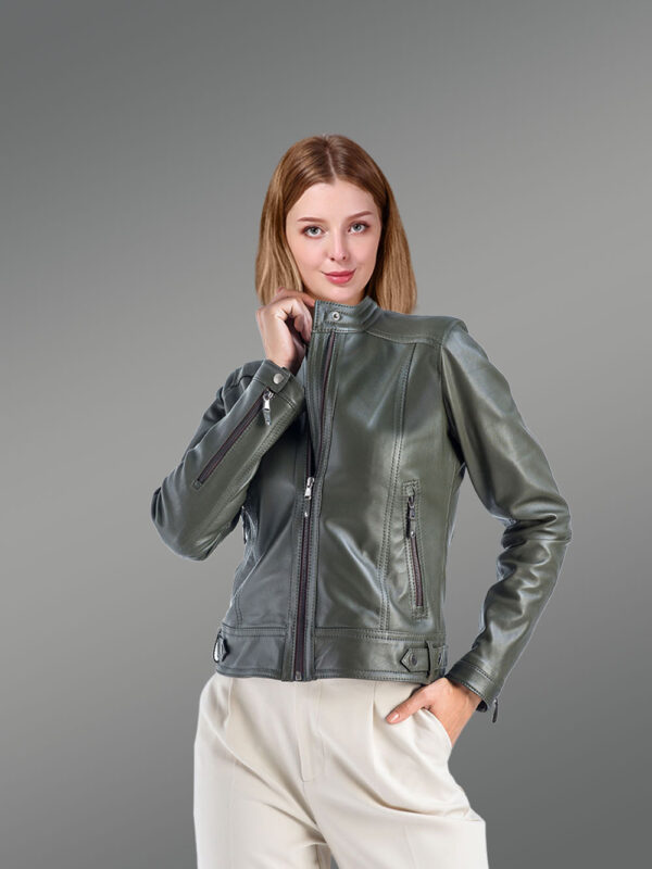 Genuine Leather Jackets in Olive for Tasteful Ladies - Image 3