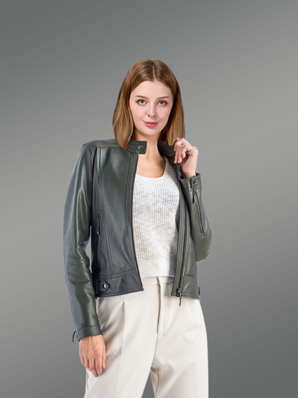 Genuine Leather Jackets in Olive for Tasteful Ladies - Image 4