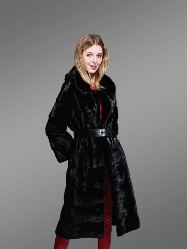Genuine Mink Fur Long Coat in Appealing Black for Stylish Women - Image 4