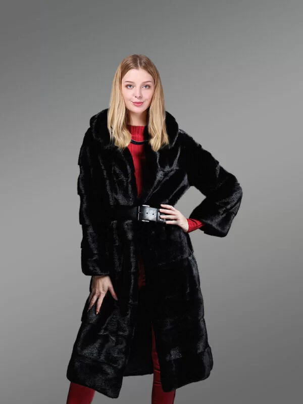 Genuine Mink Fur Long Coat in Appealing Black for Stylish Women - Image 3
