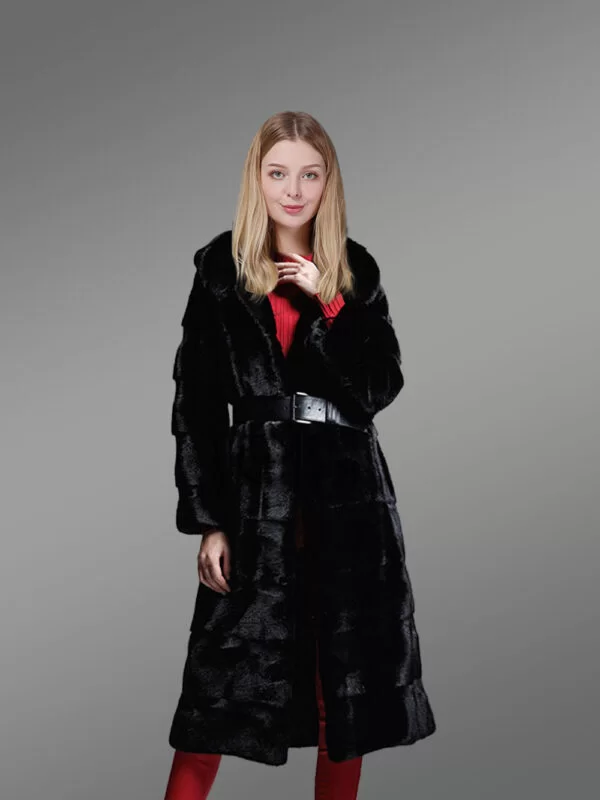 Genuine Mink Fur Long Coat in Appealing Black for Stylish Women - Image 2