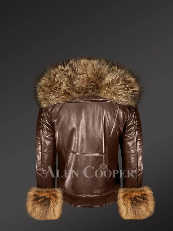 Genuine Leather Jackets in Coffee with Detachable Fur Collar and Handcuffs - Image 4