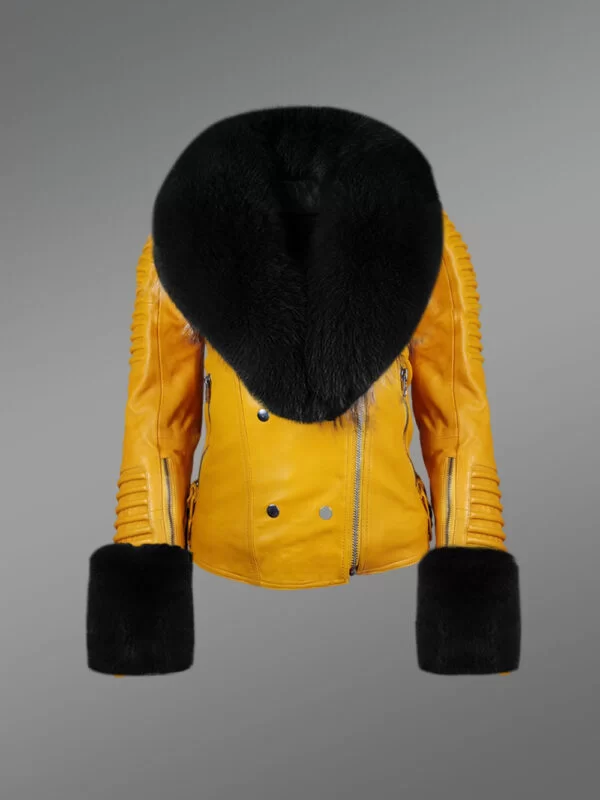 Genuine Leather Jackets with Contrasting Fur Collar and Handcuffs