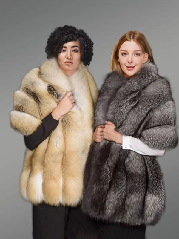 Golden Fur Poncho For Women - Image 6