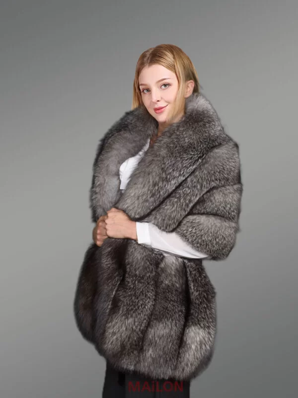 Golden Fur Poncho For Women - Image 2