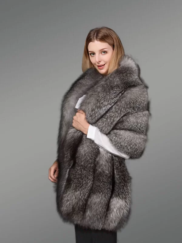 Golden Fur Poncho For Women - Image 3