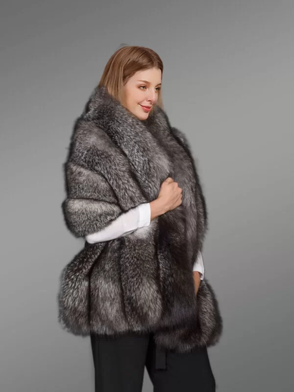 Golden Fur Poncho For Women - Image 4