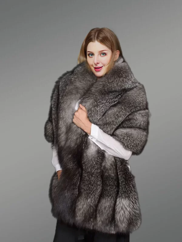 Golden Fur Poncho For Women