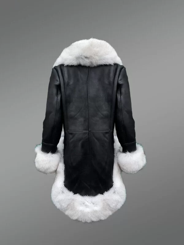 High-Low Shearling Jacket with White Detailing for Women - Image 3
