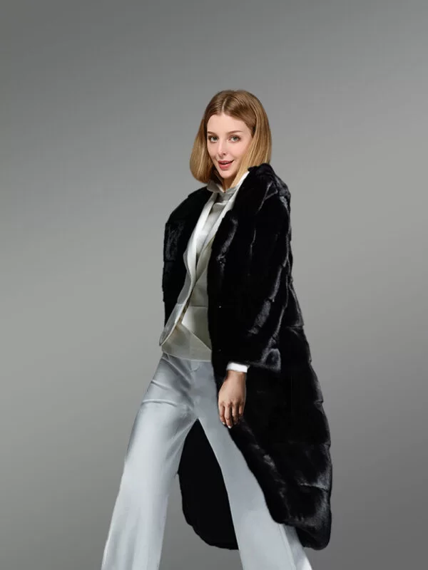 Hooded Black Mink Fur Long Coat for Elegant Women - Image 2