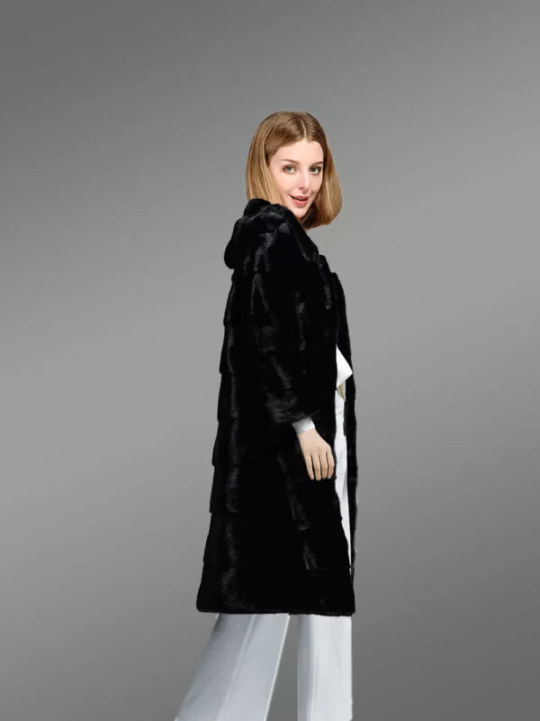 Hooded Black Mink Fur Long Coat for Elegant Women - Image 4