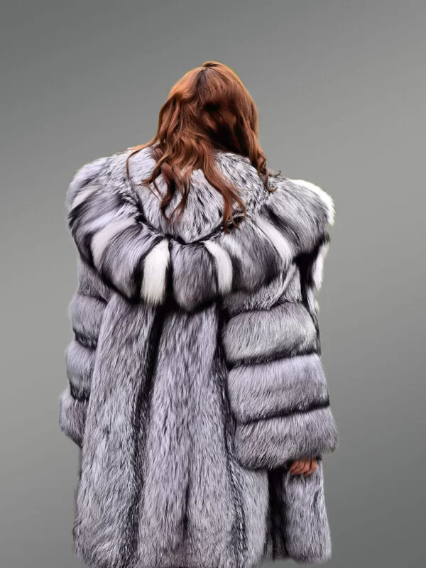 Hooded Silver Fox Fur Long Coat for Women - Image 7