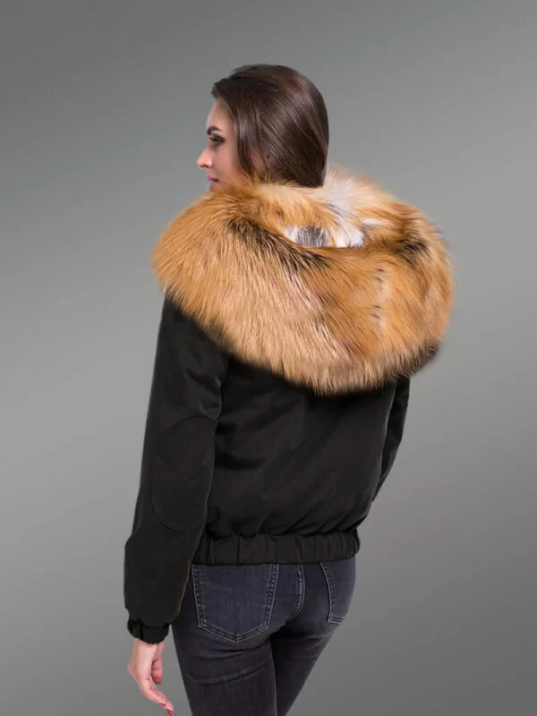 Ladies’ Golden Island Fox Fur Hybrid Black Bomber Jacket with Rabbit Liner Convertibles Reflect Grandeur - Image 3