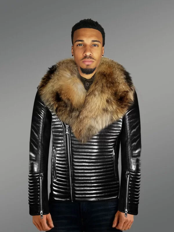 Leather Moto Jacket with Fur In Black