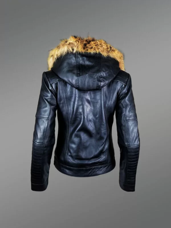 Short Length Leather Parka with Genuine Fur Trim - Image 7