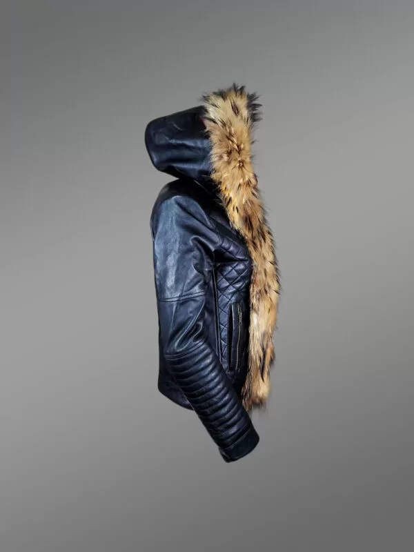 Short Length Leather Parka with Genuine Fur Trim - Image 5