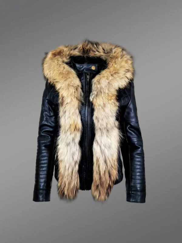 Short Length Leather Parka with Genuine Fur Trim - Image 3