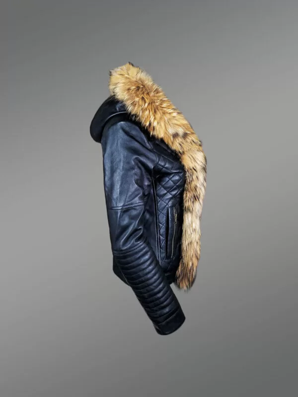 Short Length Leather Parka with Genuine Fur Trim - Image 6