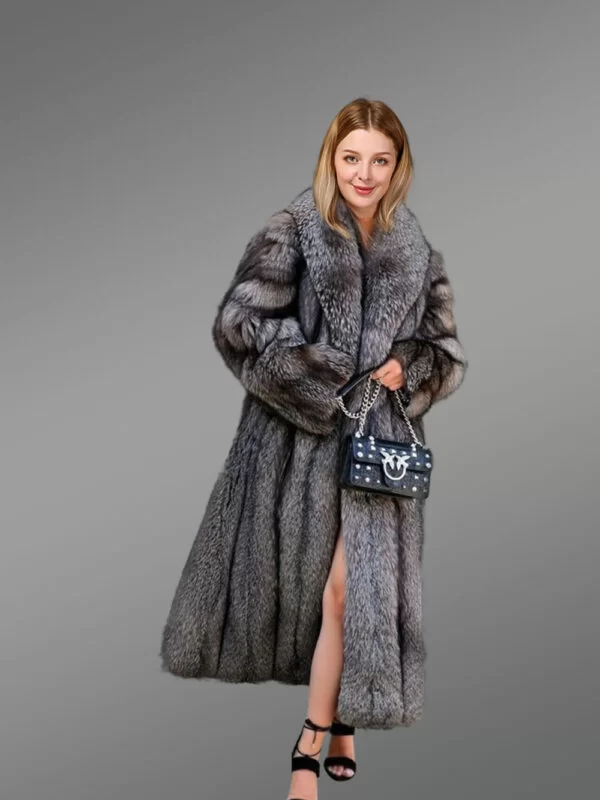 Long silver fox A-line Coat For Women - Image 2