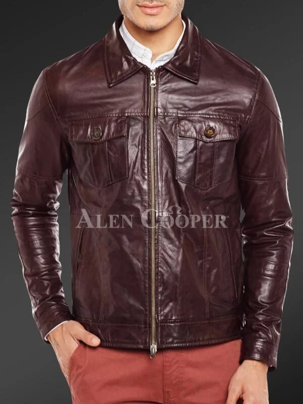 Luxury Super Shiny Real Leather Jacket for Men - Image 4