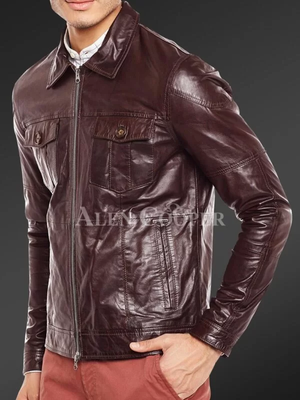 Luxury Super Shiny Real Leather Jacket for Men - Image 5