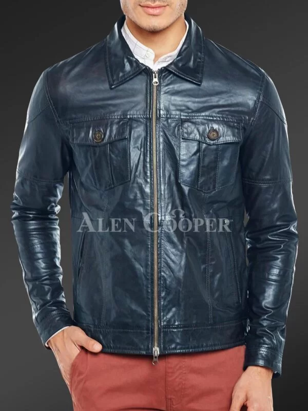 Luxury Super Shiny Real Leather Jacket for Men - Image 3